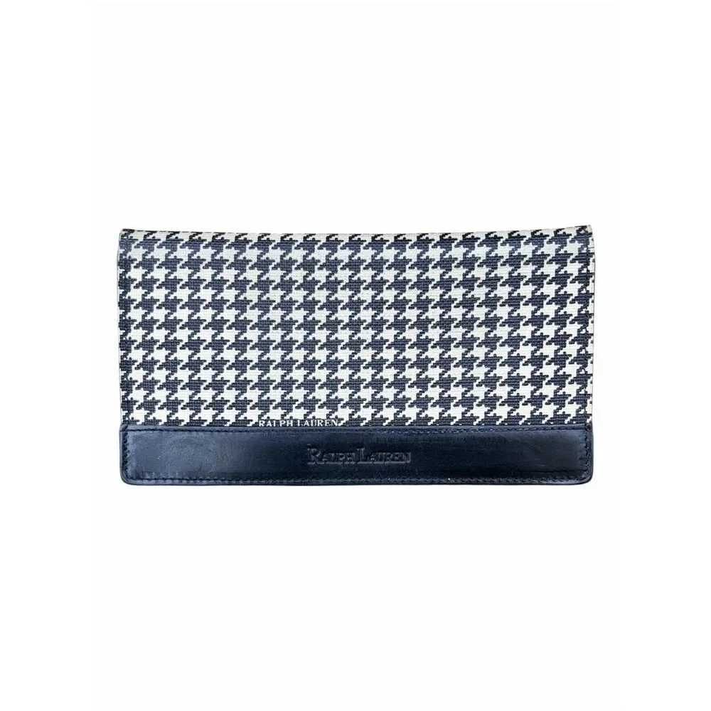 Ralph Lauren Black and White Leather/Canvas Houndstooth Checkbook Cover Classic